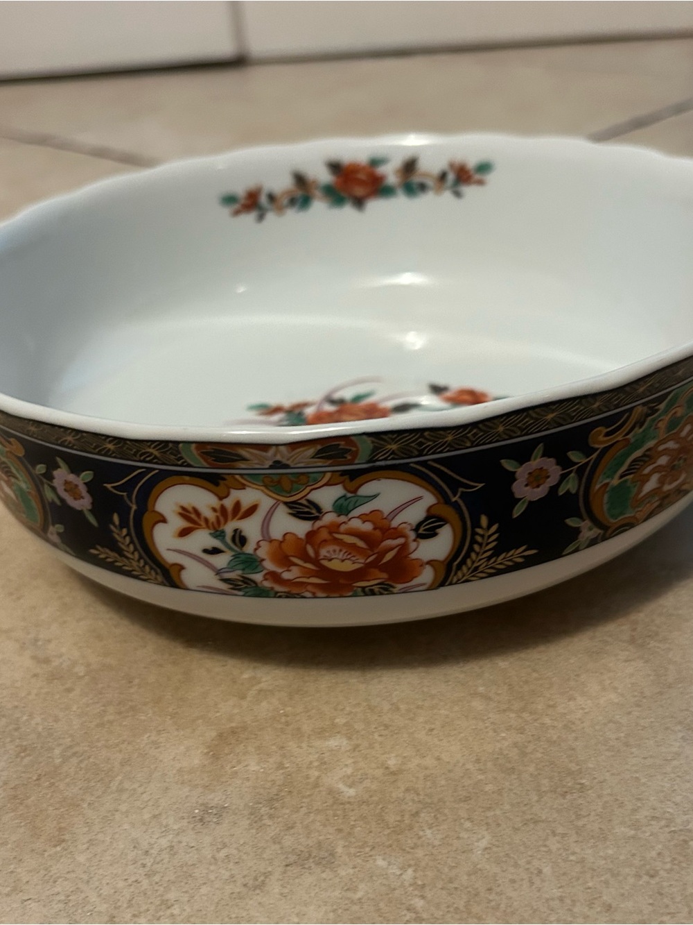Decorative Porcelain Serving Bowl with Floral Border